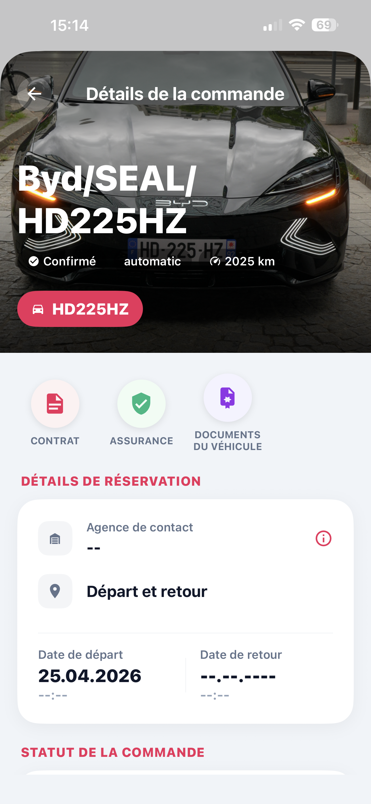 Application chauffeur VTC KRICAR — détail de commande et documents