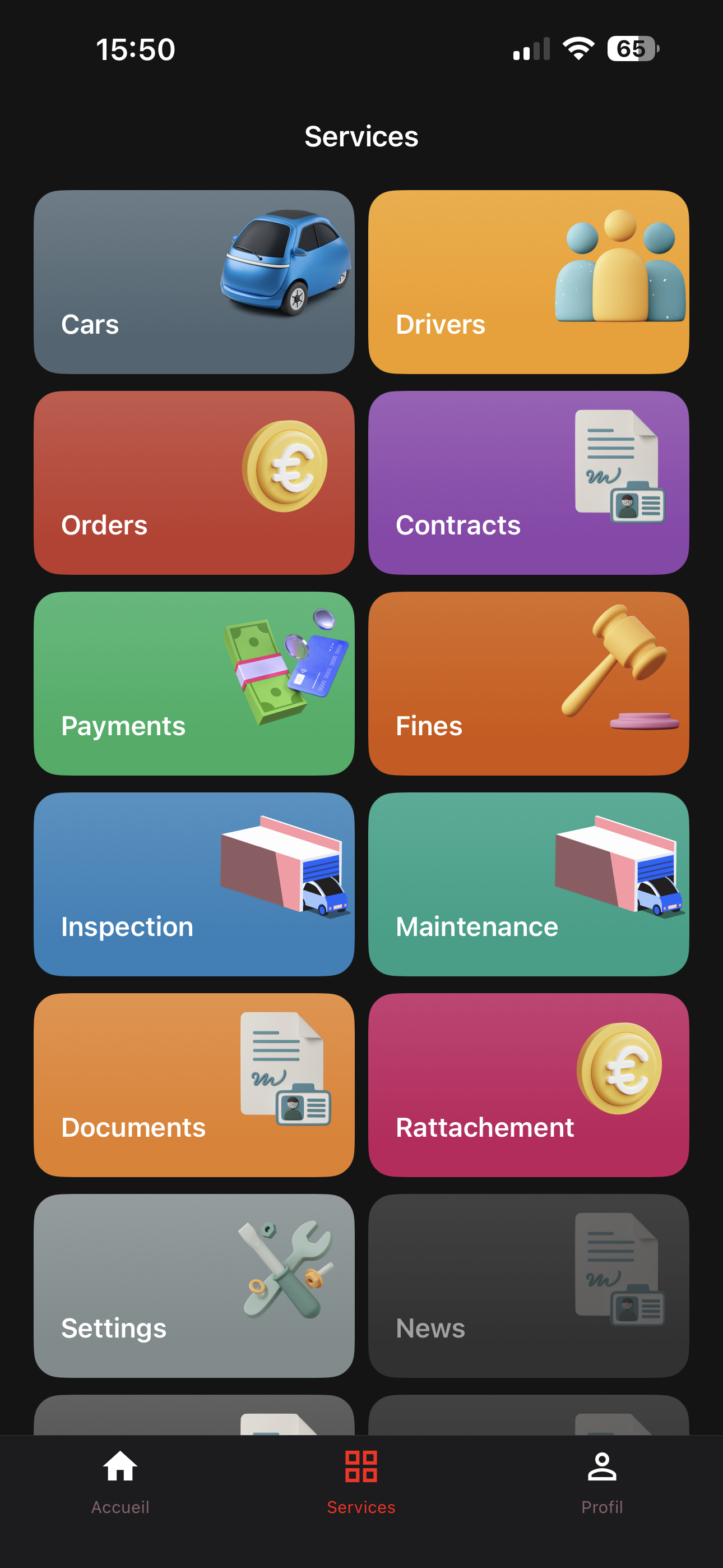 Application mobile KRICAR ERP VTC — gestion des services